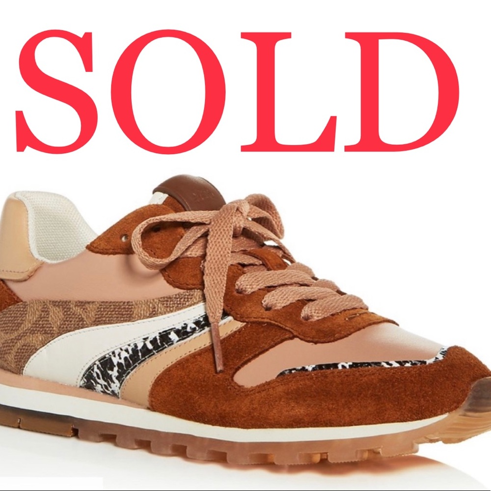 🌷NEW -COACH Wave Mixed-Media Low-Top Sneakers